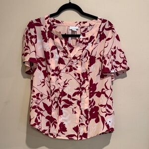 🩵Liz Claiborne Vibrant Pink Red Floral Stylish Vacation Ready Office Casual